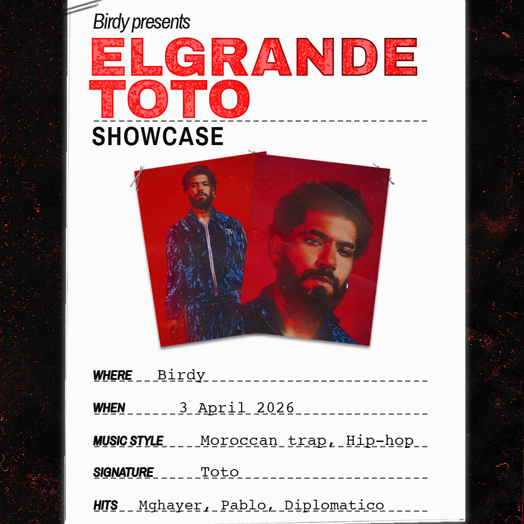 Cartel oficial del evento ELGRANDETOTO SHOWCASE x BIRDY