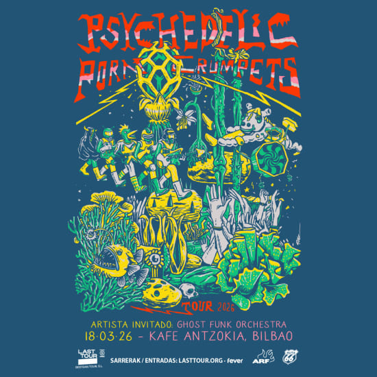 Cartel oficial del evento Psychedelic Porn Crumpets en Kafe Antzokia, Bilbao 2026