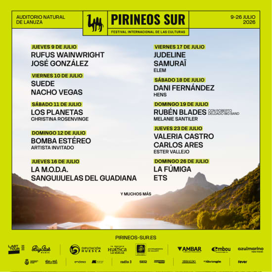 Cartaz oficial do evento Rufus Wainwright + José González en Pirineos Sur 2026