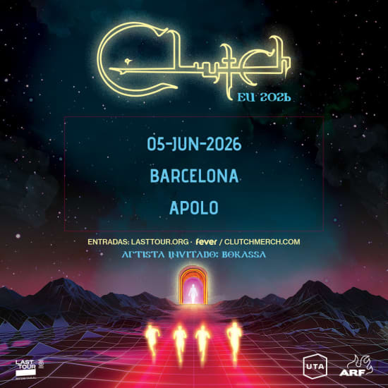 Cartel oficial del evento Clutch en Sala Apolo, Barcelona 2026
