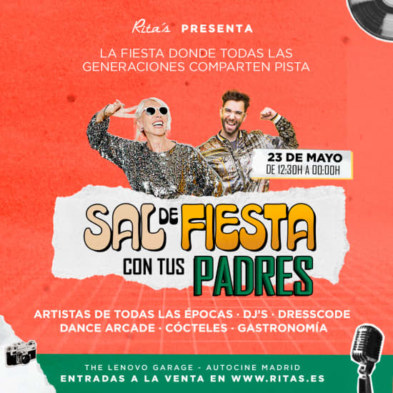 Cartel oficial del evento Sal de fiesta con tus padres by Rita's