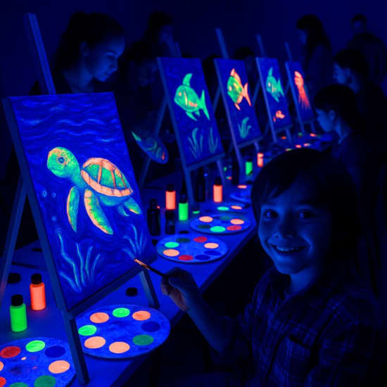 Cartel oficial del evento PINTA LUZ – Taller de pintura neón para niños y familias