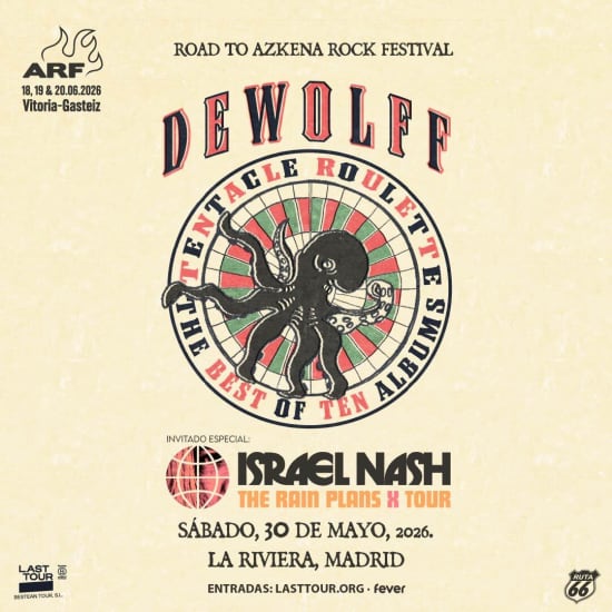 Cartel oficial del evento DEWOLFF + ISRAEL NASH EN MADRID (ROAD TO AZKENA ROCK FESTIVAL) 2026