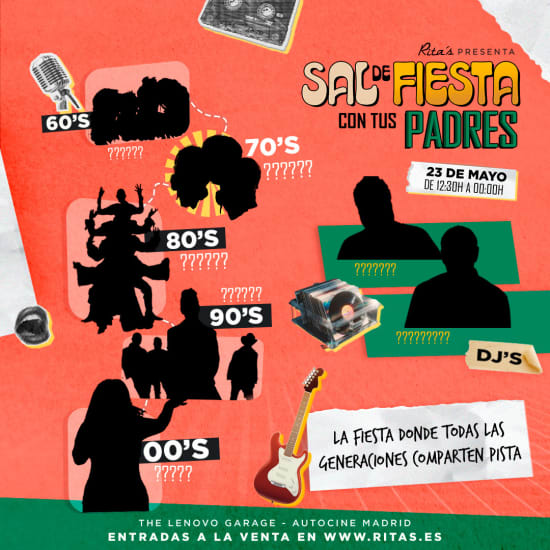 Cartel oficial del evento Sal de fiesta con tus padres by Rita's