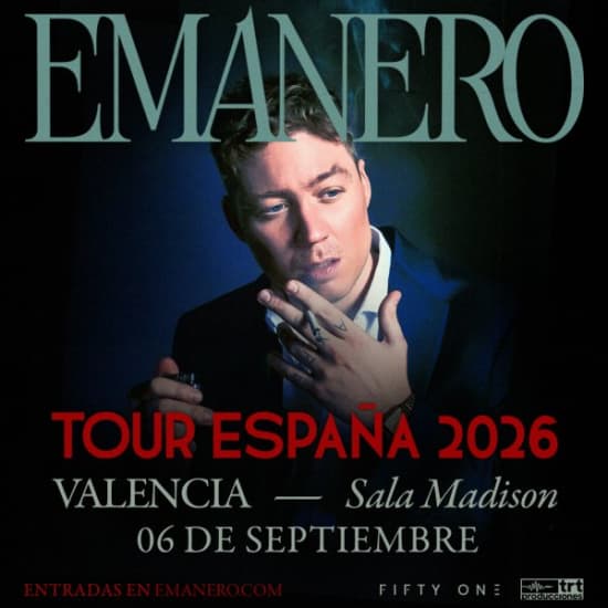 Cartaz oficial do evento EMANERO TOUR 2026 en Valencia (Sala Madison)