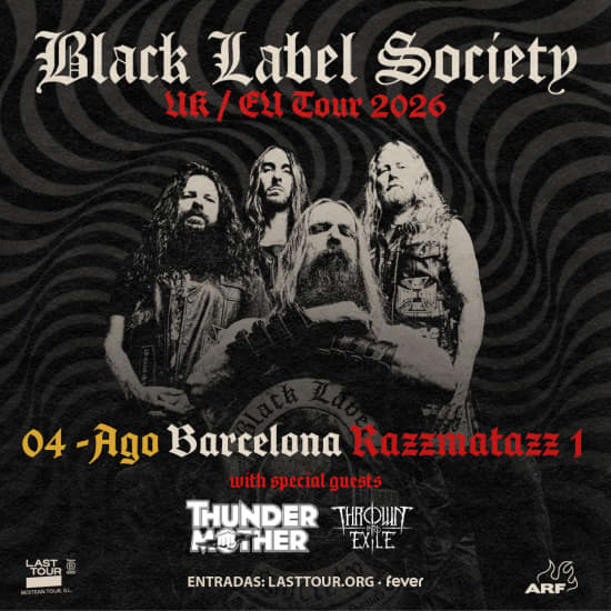Cartel oficial del evento Black Label Society en Razzmatazz 1, Barcelona 2026