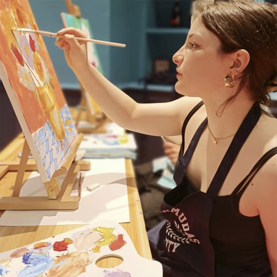 Cartel oficial del evento Pintura y vermut: pinta un cuadro con vermut y pica pica