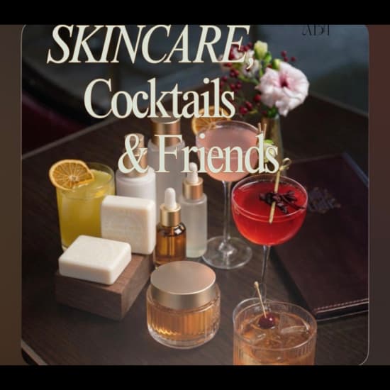Cartel oficial del evento Skincare Cocktails & Friends