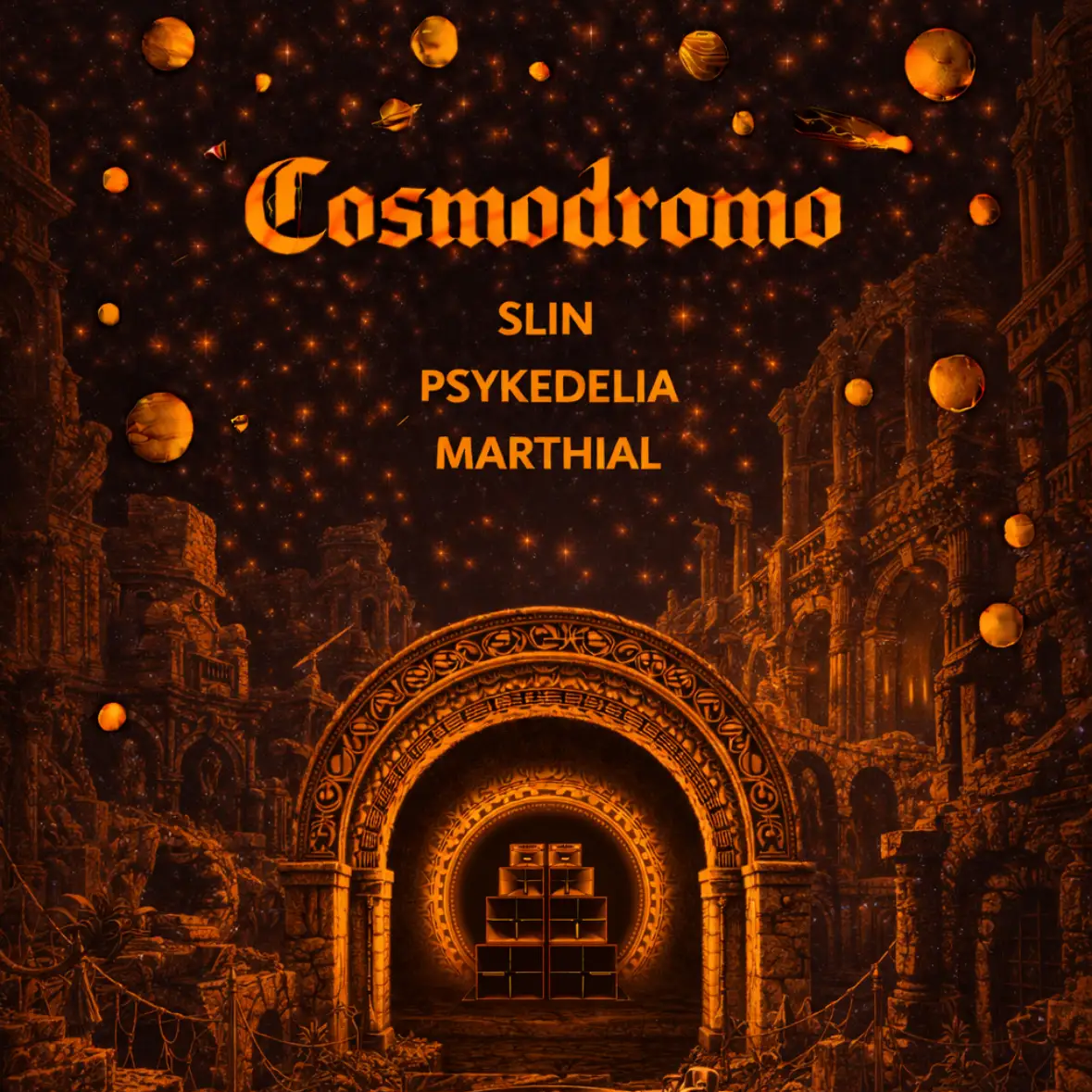 Cartel oficial del evento COSMODROMO: slin, Psykedelia, Marthial Tickets on RA