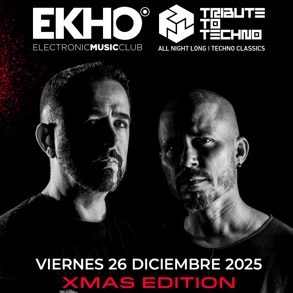Cartel oficial del evento EKHO / TRIBUTE TO TECHNO by NUKE & CESAR ALMENA