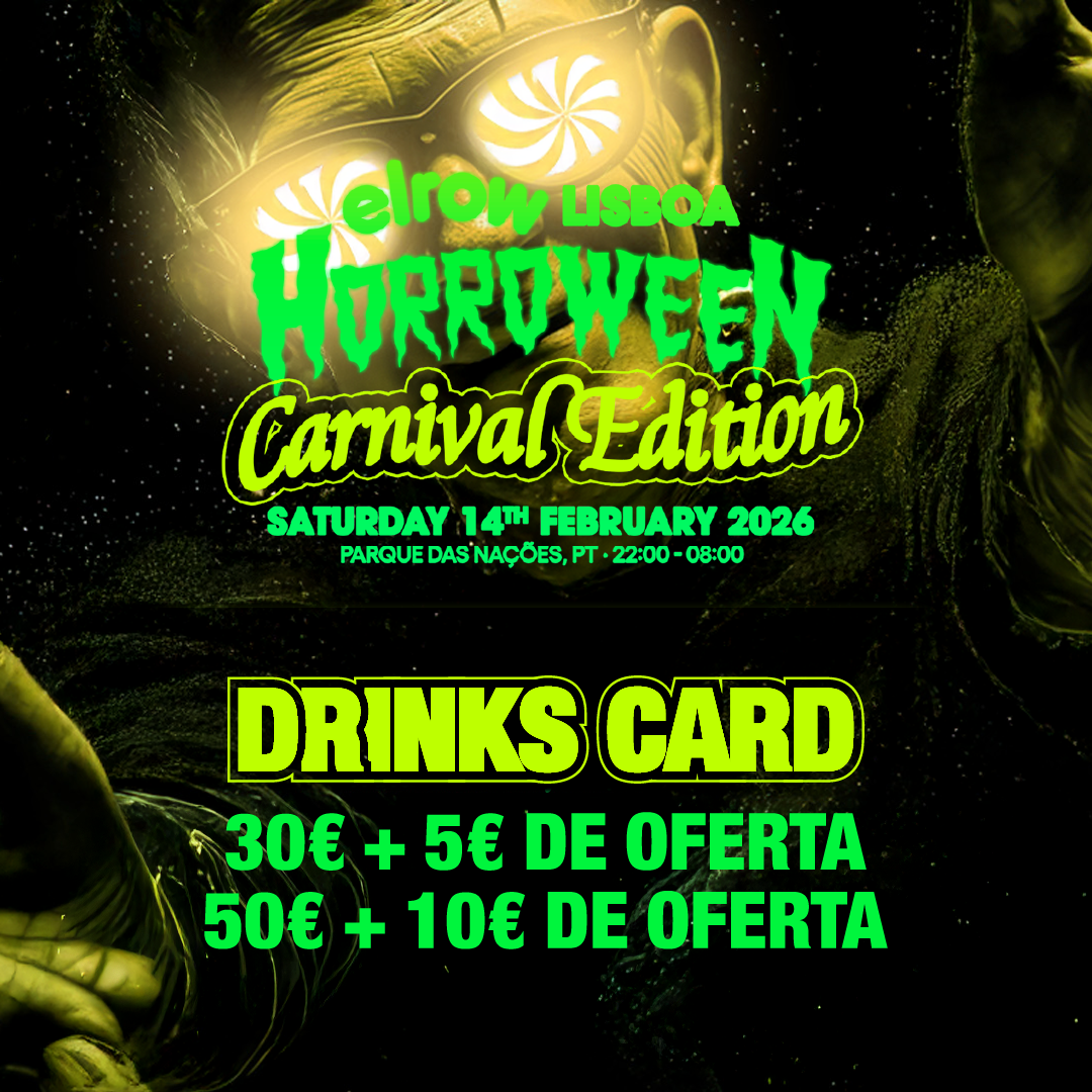 Cartel oficial del evento elrow Horroween Lisboa 2026 - Drinks Card