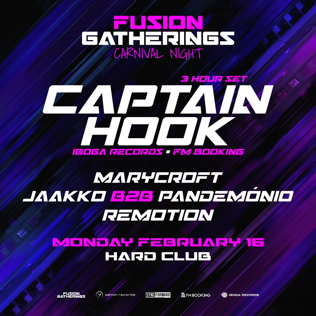 Cartaz oficial do evento Fusion Gatherings - Carnival Night With Captain Hook , Marycroft, Jaakko b2b Pandemónio & Remotion
