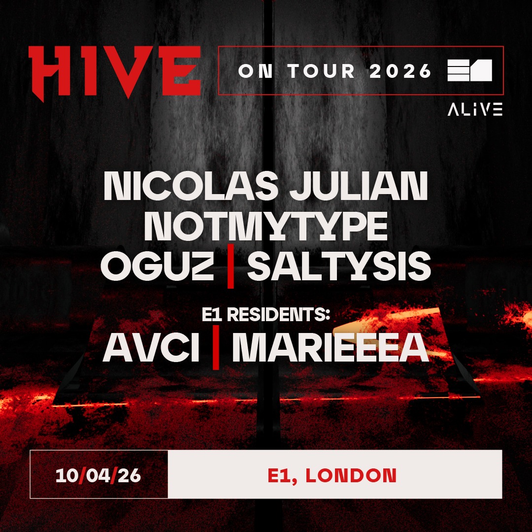Cartaz oficial do evento HIVE: Nicolas Julian, Notmytype, OGUZ, SaltySis