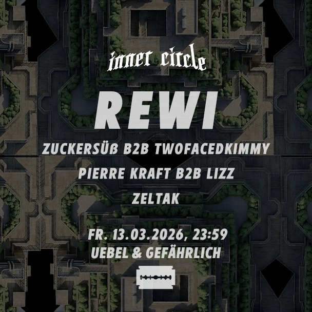 Cartel oficial del evento Inner Circle pres. REWI, Zeltak, Lizz and more