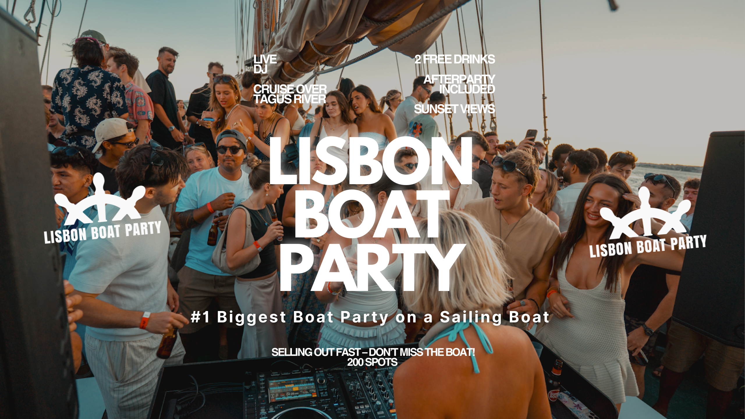 Cartel oficial del evento Lisbon’s #1 Sunset Boat Party with Live DJ and Night Club Entry