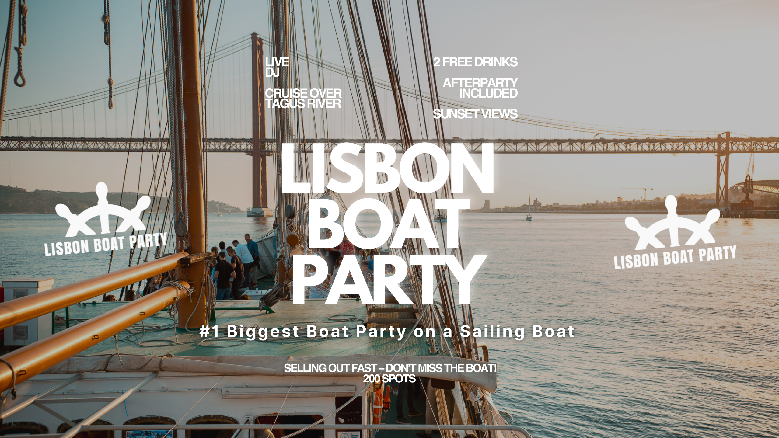 Cartaz oficial do evento Lisbon’s #1 Sunset Boat Party with Live DJ and Night Club Entry