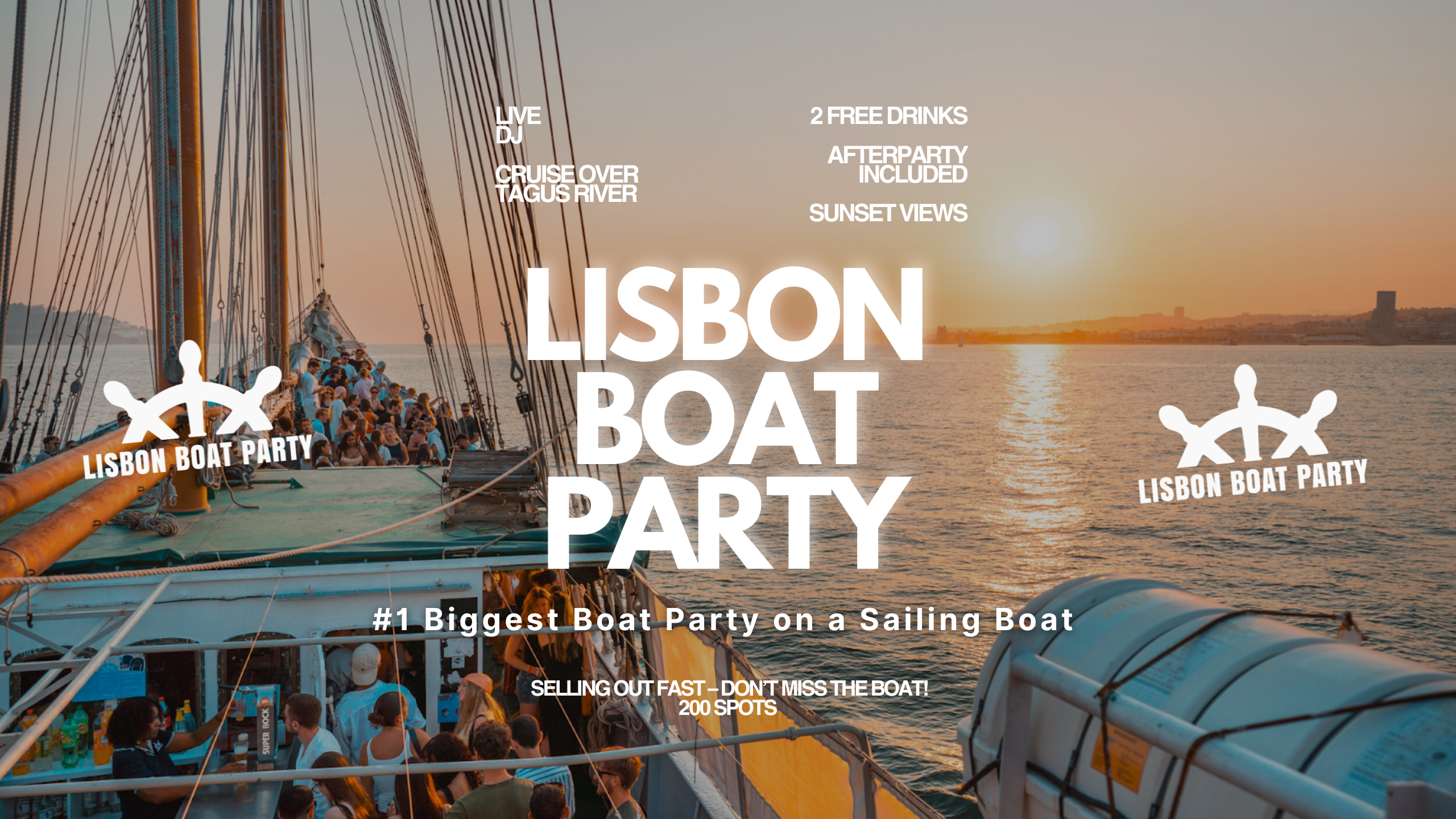 Cartaz oficial do evento Lisbon’s #1 Sunset Boat Party with Live DJ and Night Club Entry