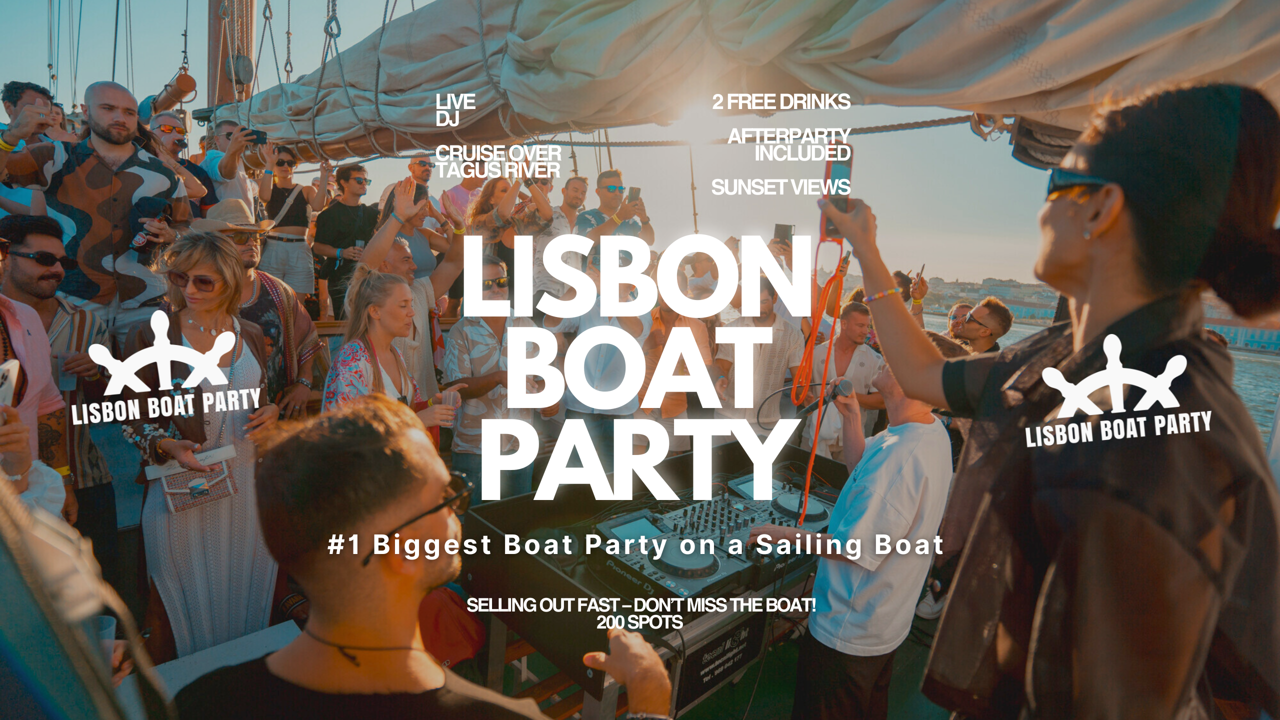 Cartel oficial del evento Lisbon’s #1 Sunset Boat Party with Live DJ and Night Club Entry