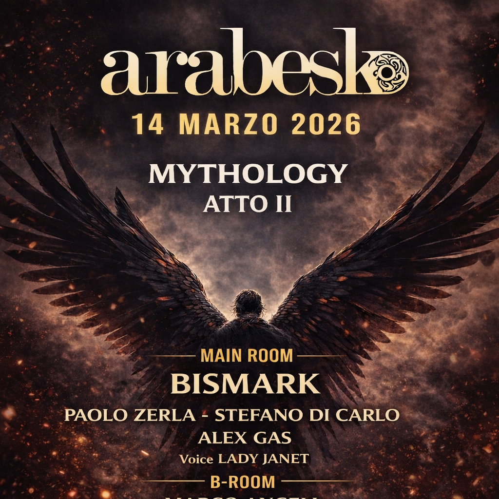 Cartel oficial del evento MITHOLOGY ATTO II 14/03 ARABESK