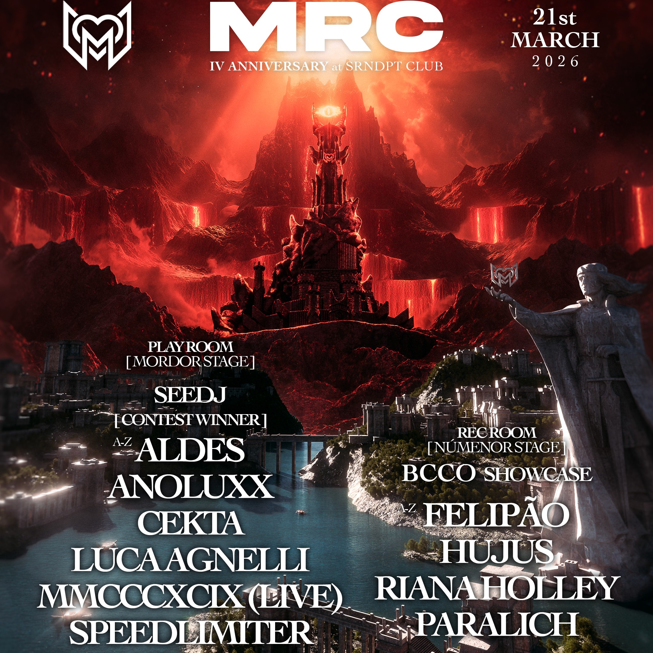 Cartaz oficial do evento MRC IV Anniversary at SRNDPT Club + BCCO Showcase