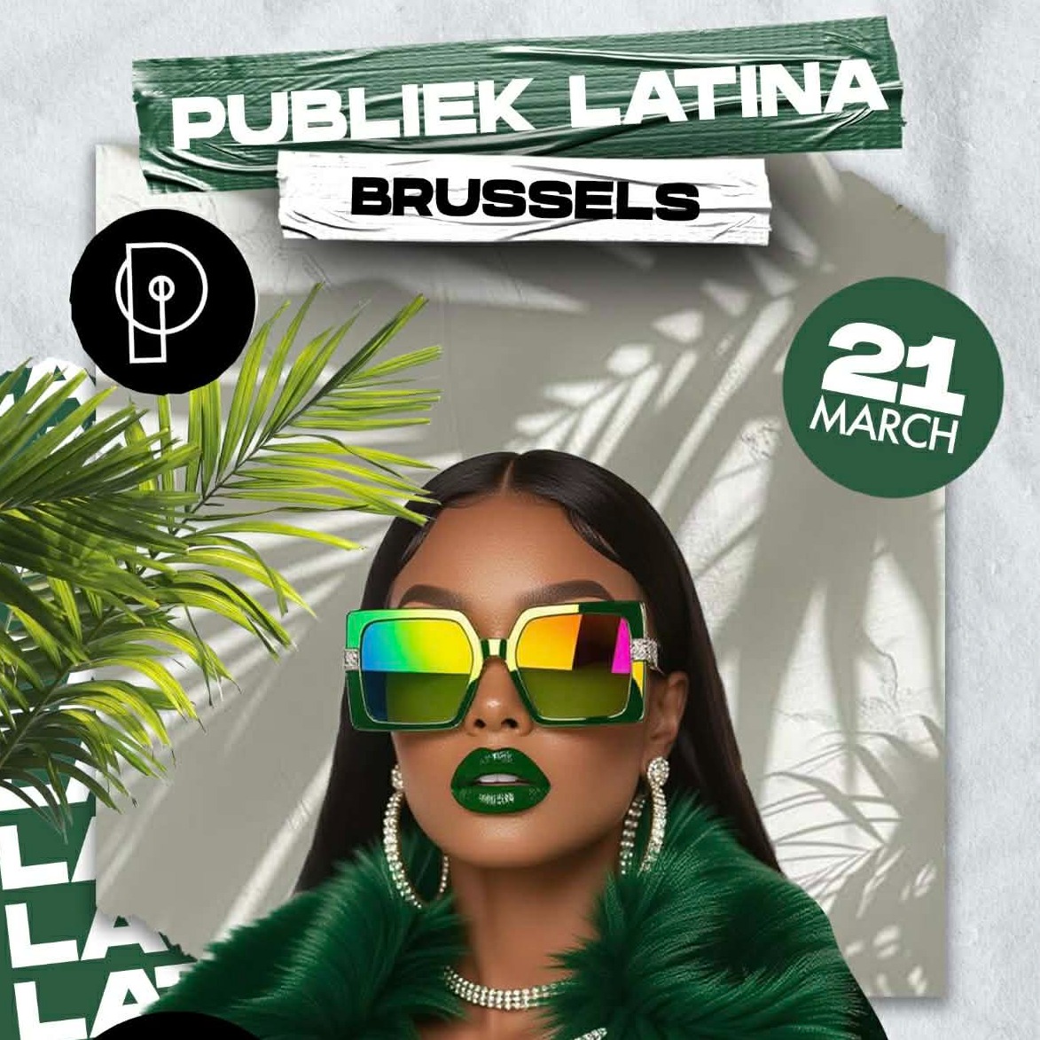 Cartel oficial del evento Publiek Latina x 21.03.26 x Plein Publiek Bruxelles