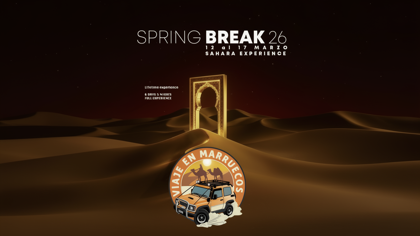 Cartaz oficial do evento SAHARA EXPERIENCE by @viajeenmarruecos | March 12–17, 2026 / PUMITAS