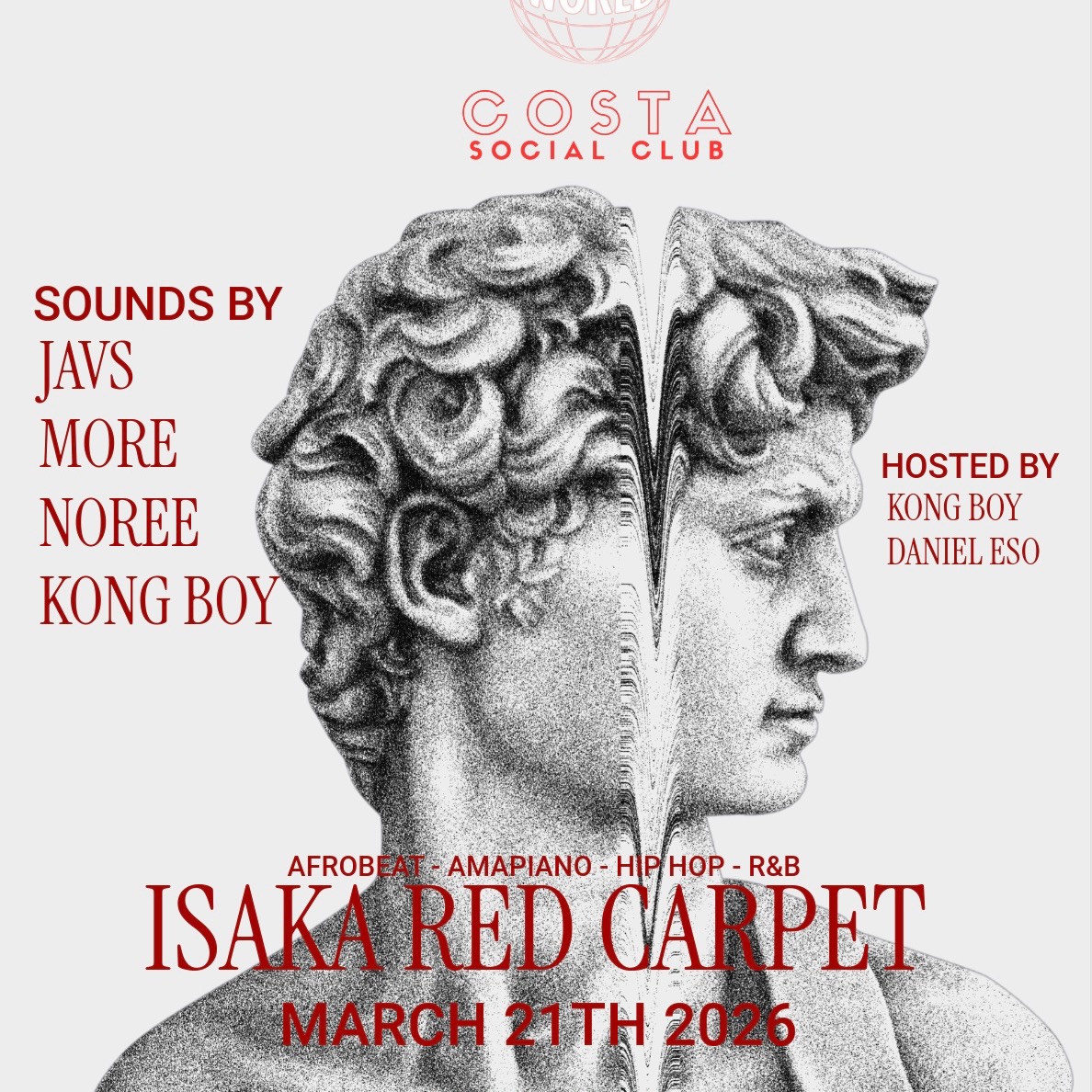 Cartel oficial del evento Saturday 21st @ Costa Social Club