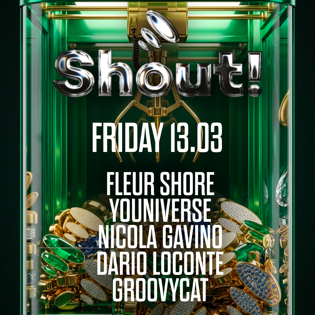 Cartel oficial del evento SHOUT! w/ FLEUR SHORE (is the new black)