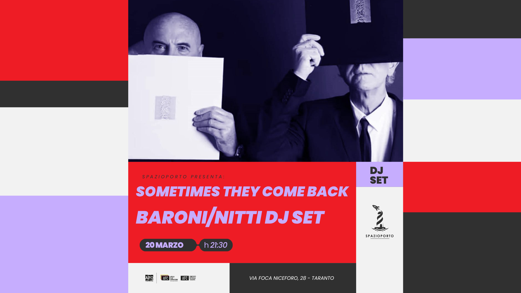 Cartel oficial del evento "SOMETIMES THEY COME BACK" Franzi Baroni e Marcello Nitti DJ SET