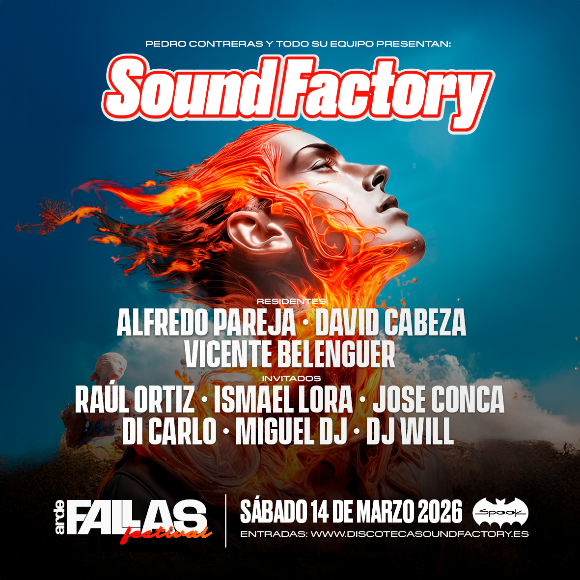 Cartaz oficial do evento Sound Factory - Arde - Fallas Festival