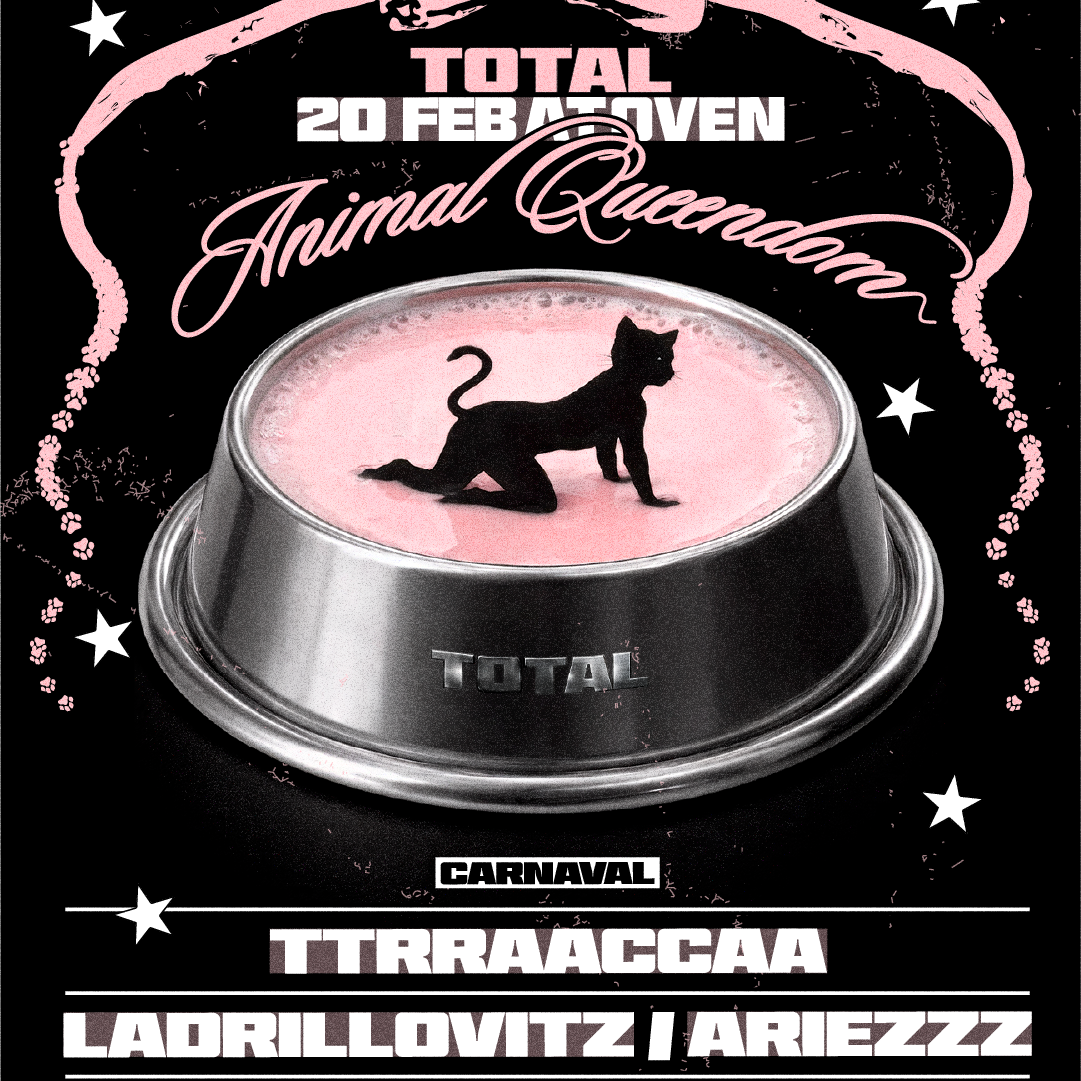 Cartel oficial del evento TOTAL CARNAVAL: TTRRAACCAA + Ladrillovitz + Ariezzz / Bar: Nomart & Vito