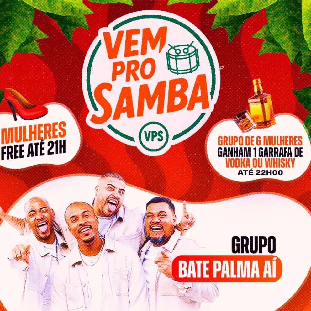 Cartaz oficial do evento VEM PRO SAMBA - Happy Hour 2 por 1 das 19:30 as 21h