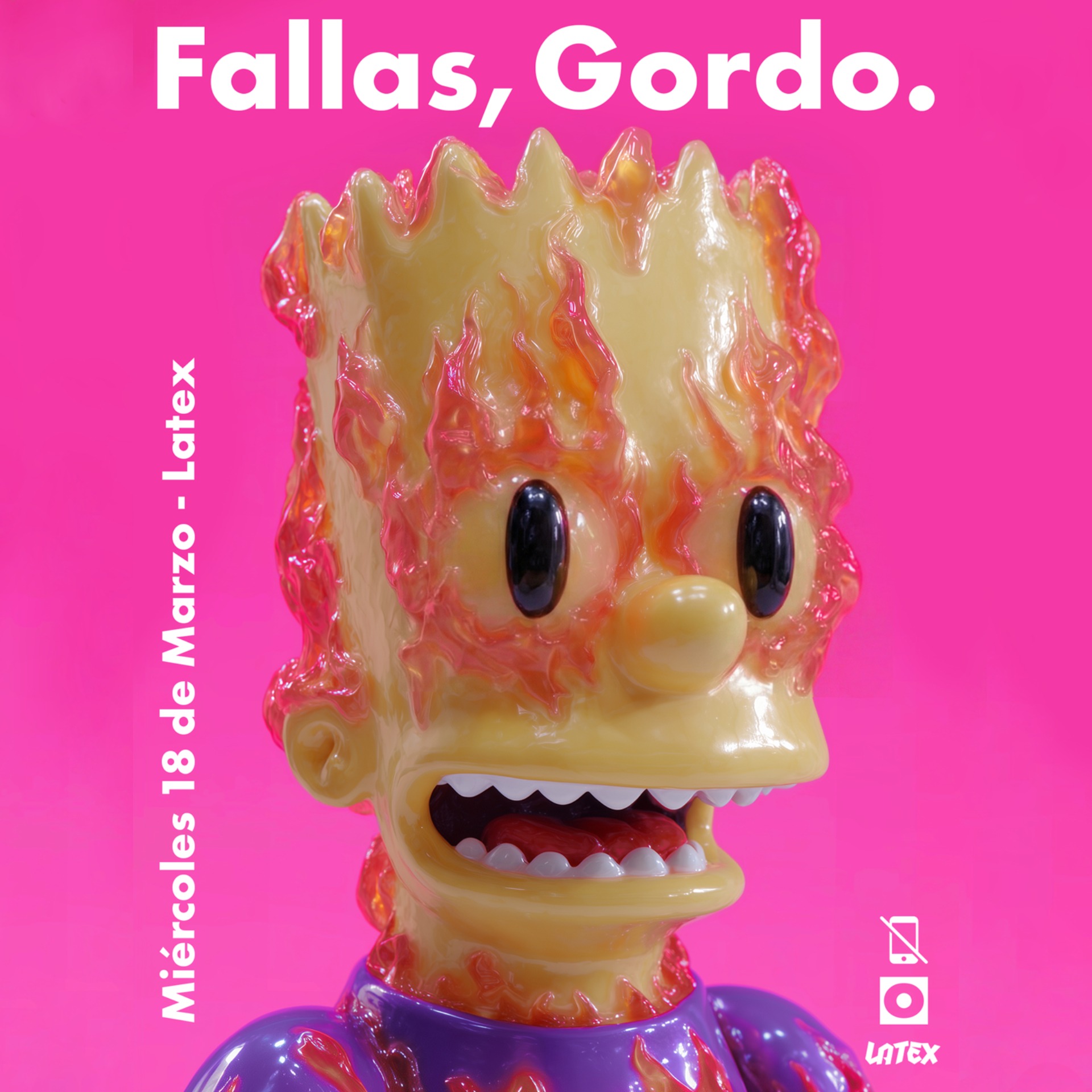 Cartel oficial del evento X18/03 LATEX W/ GORDO: FINALVERSION3 B2B VLADIMIR DYNAMO ALL NIGHT LONG FALLAS