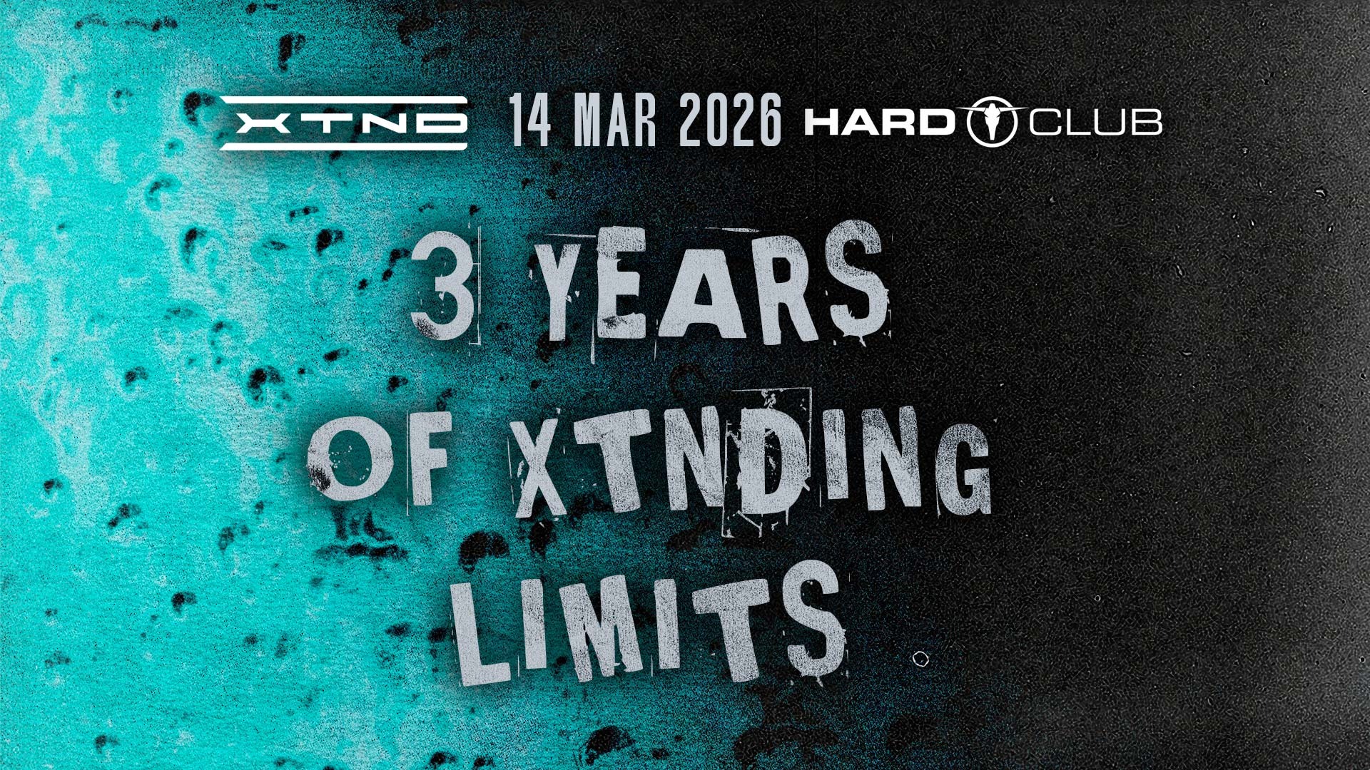 Cartaz oficial do evento XTND presents 3 Years of XTNDing Limits c/ ### :: Hard Club